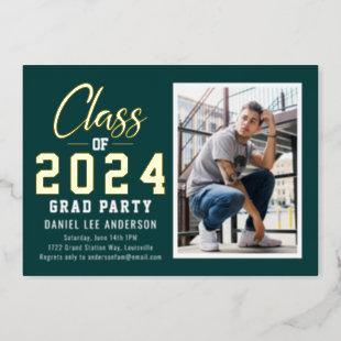 2024 Grad Party | Deep Aqua Photo Graduation Foil Invitation