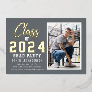 2024 Grad Party | Gray Photo Graduation Foil Invitation
