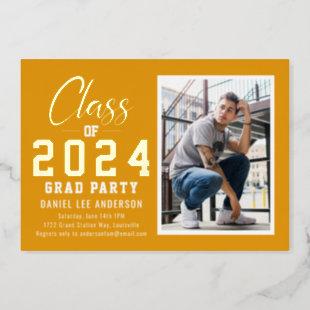 2024 Grad Party | Yellow Gold Photo Graduation Foil Invitation