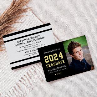 2024 Graduate Black Gold Graduation Party Photo Foil Invitation