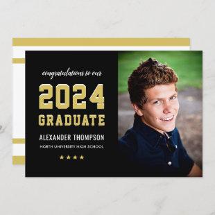 2024 Graduate Black Gold Graduation Party Photo Invitation