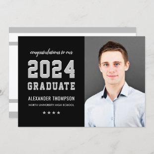 2024 Graduate Black Gray Graduation Party Photo Invitation