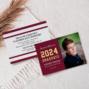 2024 Graduate Burgundy Gold Graduation Party Photo Foil Invitation