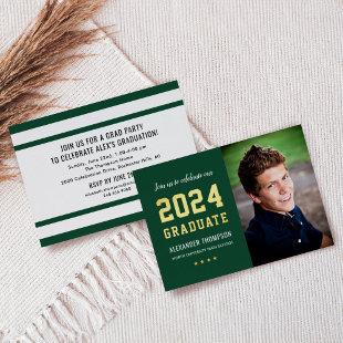 2024 Graduate Green Gold Graduation Party Photo Foil Invitation