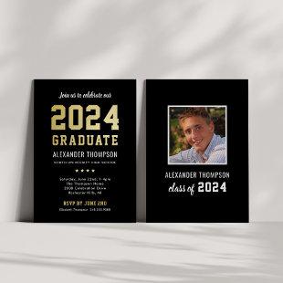 2024 Graduate Modern Black Gold Graduation Party Foil Invitation