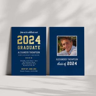 2024 Graduate Modern Navy Gold Graduation Party Foil Invitation
