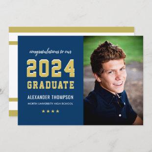 2024 Graduate Navy Gold Graduation Party Photo Invitation