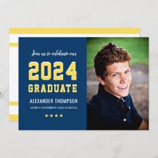 2024 Graduate Navy Yellow Graduation Party Photo Invitation