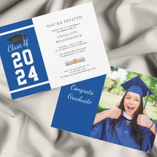 2024 Graduate Photo Blue Graduation Party Invitation