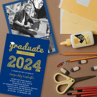 2024 Graduate Sketch 3 Photo Modern Grad Party Invitation