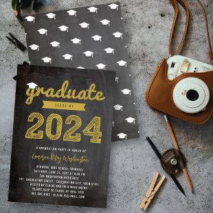 2024 Graduate Sketch Retro Chalkboard Grad Party Invitation