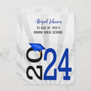 2024 Graduation In Blue and Black School Colors Invitation