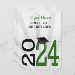 2024 Graduation In Green and Black School Colors Invitation