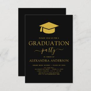 2024 Graduation Party Black Gold Modern Elegant Invitation
