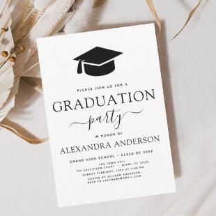 2024 Graduation Party Black White Modern Elegant Invitation