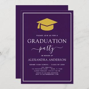 2024 Graduation Party Purple Gold Modern Invitatio Invitation