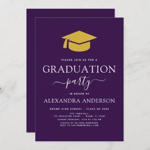 2024 Graduation Party Purple Gold Modern Invitation