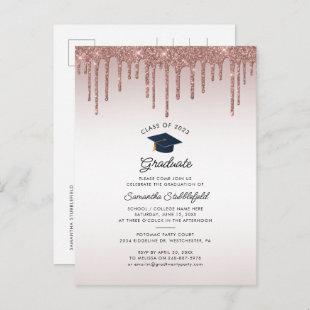 2024 Graduation Party Rose Gold Glitter Grad Invitation Postcard