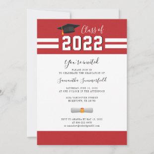 2024 Graduation Party Simple Red White Invitation