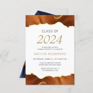 2024 Graduation Photo Burnt Orange Gold Agate Invitation