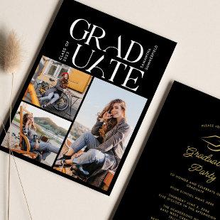 2024 Graduation Photo Collage Black Graduate Party Invitation
