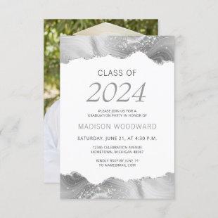 2024 Graduation Photo Gray Silver Agate Invitation