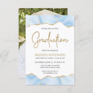 2024 Graduation Photo Pastel Blue Agate Invitation