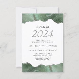 2024 Graduation Photo Sage Green Silver Agate Invitation