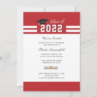 2024 Graduation Red White Simple Grad Party Invitation