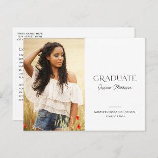 2024 Minimalist Black & White 1-Photo Graduation Postcard