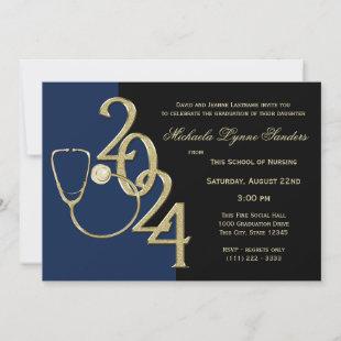 2024 Nursing Medical Field Graduation Blue Gold Invitation