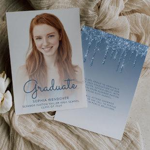 2024 Photo Blue Glitter Graduation Announcement