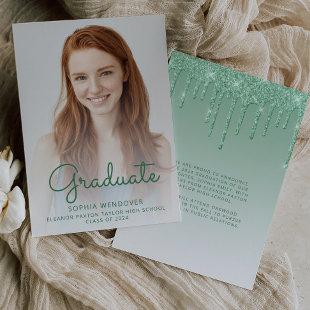 2024 Photo Green Glitter Graduation Announcement