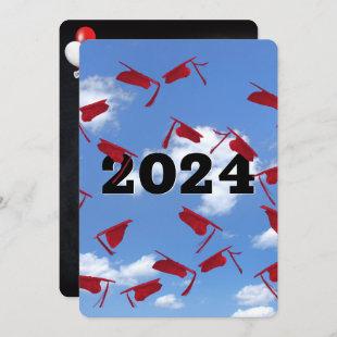 2024 Red Graduation Hats in Sky  Invitation