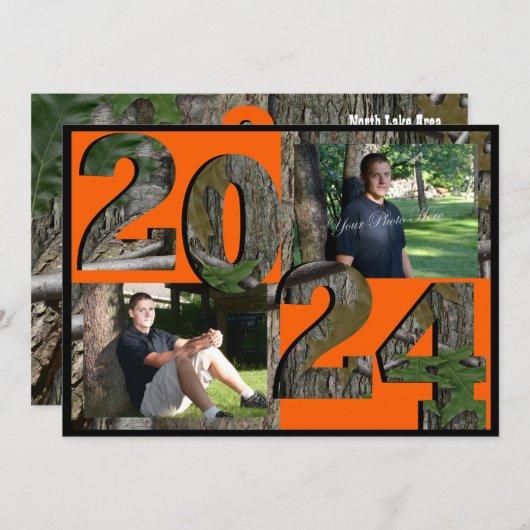 2024 Tree Camo Graduation Twin Photo Invitation