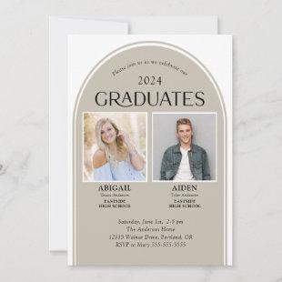 2 Graduates Arch Double Graduation Invitation
