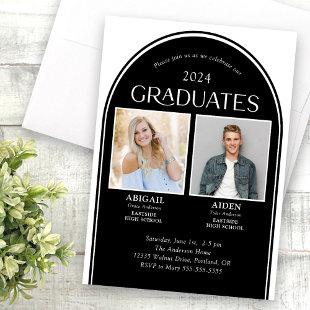 2 Graduates Black Arch Double Graduation Invitation
