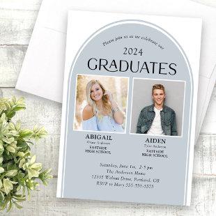 2 Graduates Dusty Blue Arch Double Graduation Invitation