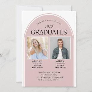 2 Graduates Rose Arch Double Graduation Invitation