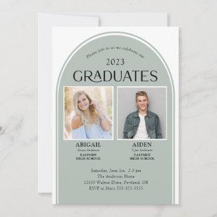 2 Graduates Sage Green Arch Double Graduation Invitation