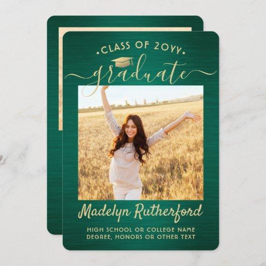2 Photo Brushed Green & Gold Graduation Class Year Announcement