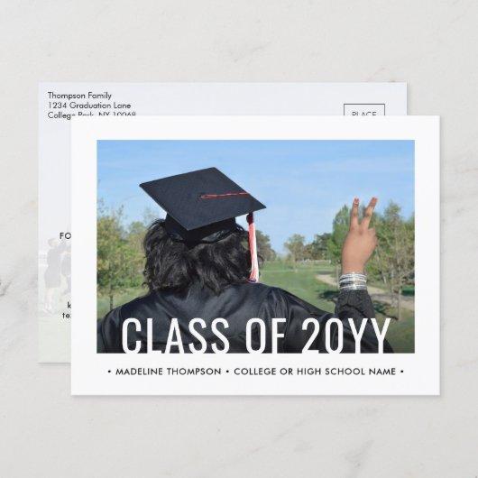 2 Photo Class Year Modern Minimalist Graduation Invitation Postcard