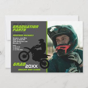 2 PHOTO Dirt Bike Motocross Green Grey Graduation Invitation