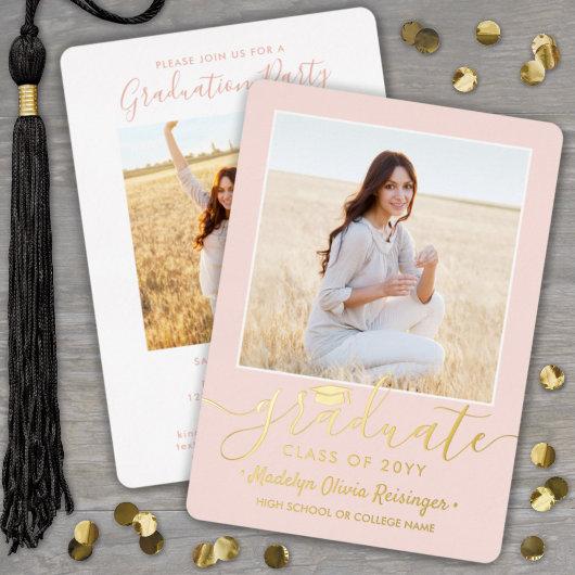 2 Photo Graduation Party Blush Pink and Gold Foil Invitation