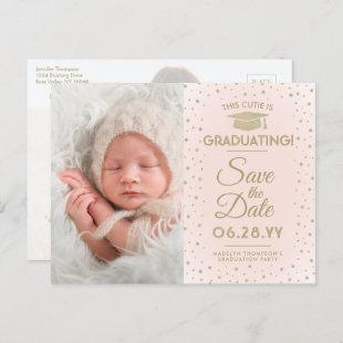 2 Photo Graduation Save the Date Blush Pink & Gold Announcement Postcard