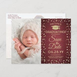 2 Photo Graduation Save the Date Burgundy and Gold Announcement Postcard