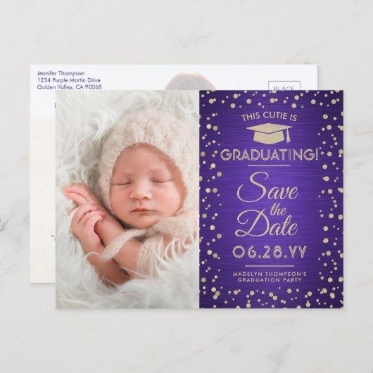2 Photo Graduation Save the Date Purple and Gold Announcement Postcard