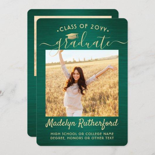 2 Photo Graduation Script Brushed Green and Gold Announcement
