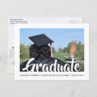 2 Photo Minimal Script Elegant Modern Graduation Invitation Postcard