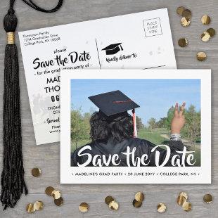2 Photo Modern Script Graduation Save the Date Postcard
